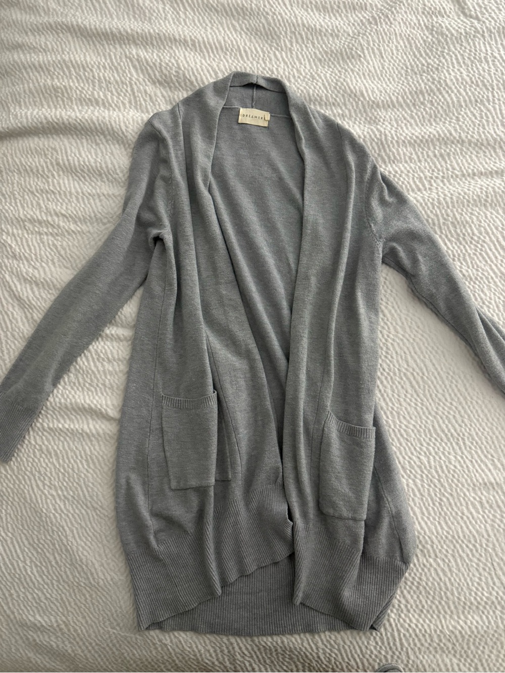 Dreamers Light Gray Open-Front Pocket Cardigan Sweater
